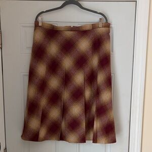 Vintage Elegant Checkered A-Line Skirt in Burgundy and Beige